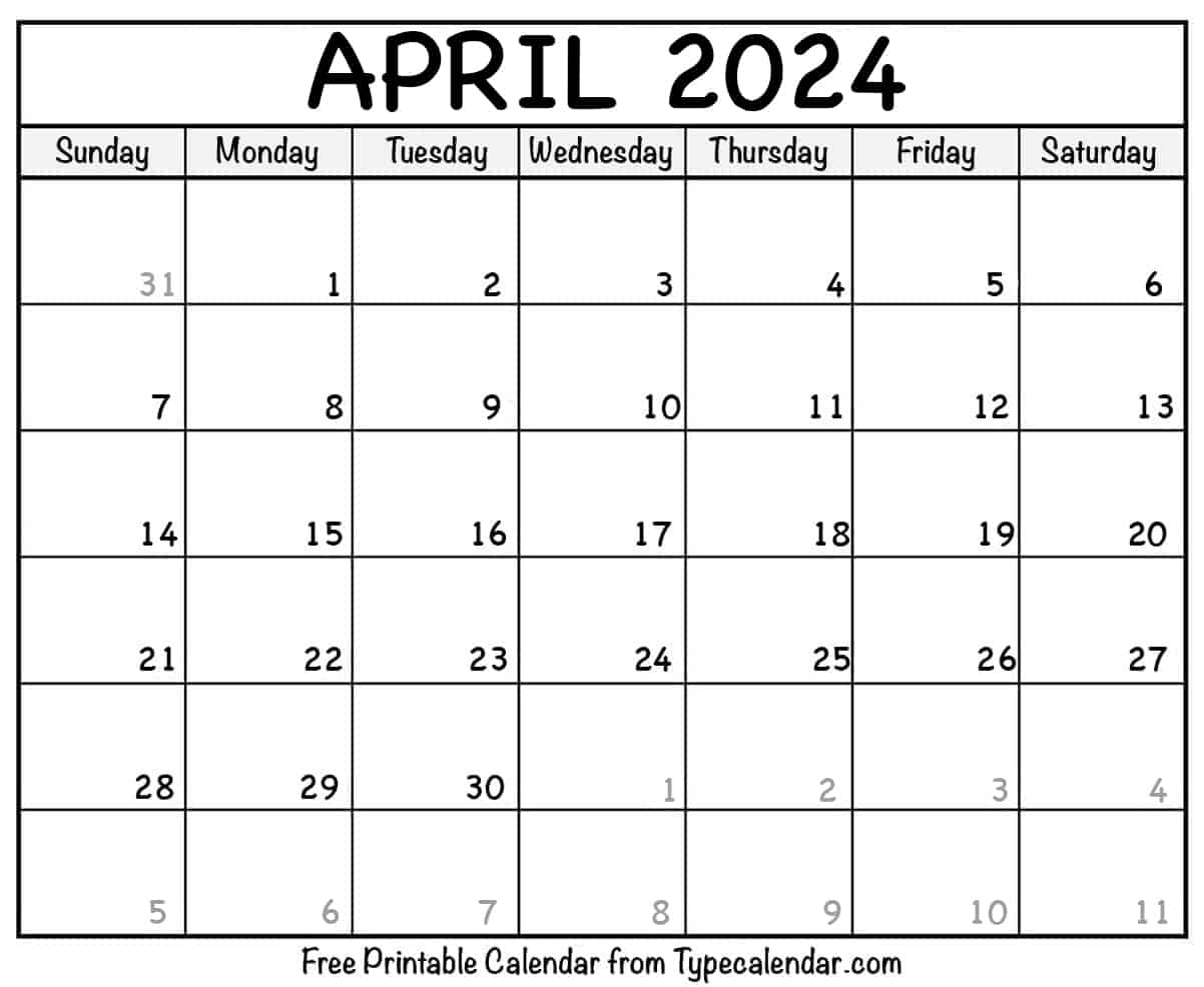 Free Printable April 2024 Calendar With Clip Art | Printable Calendar