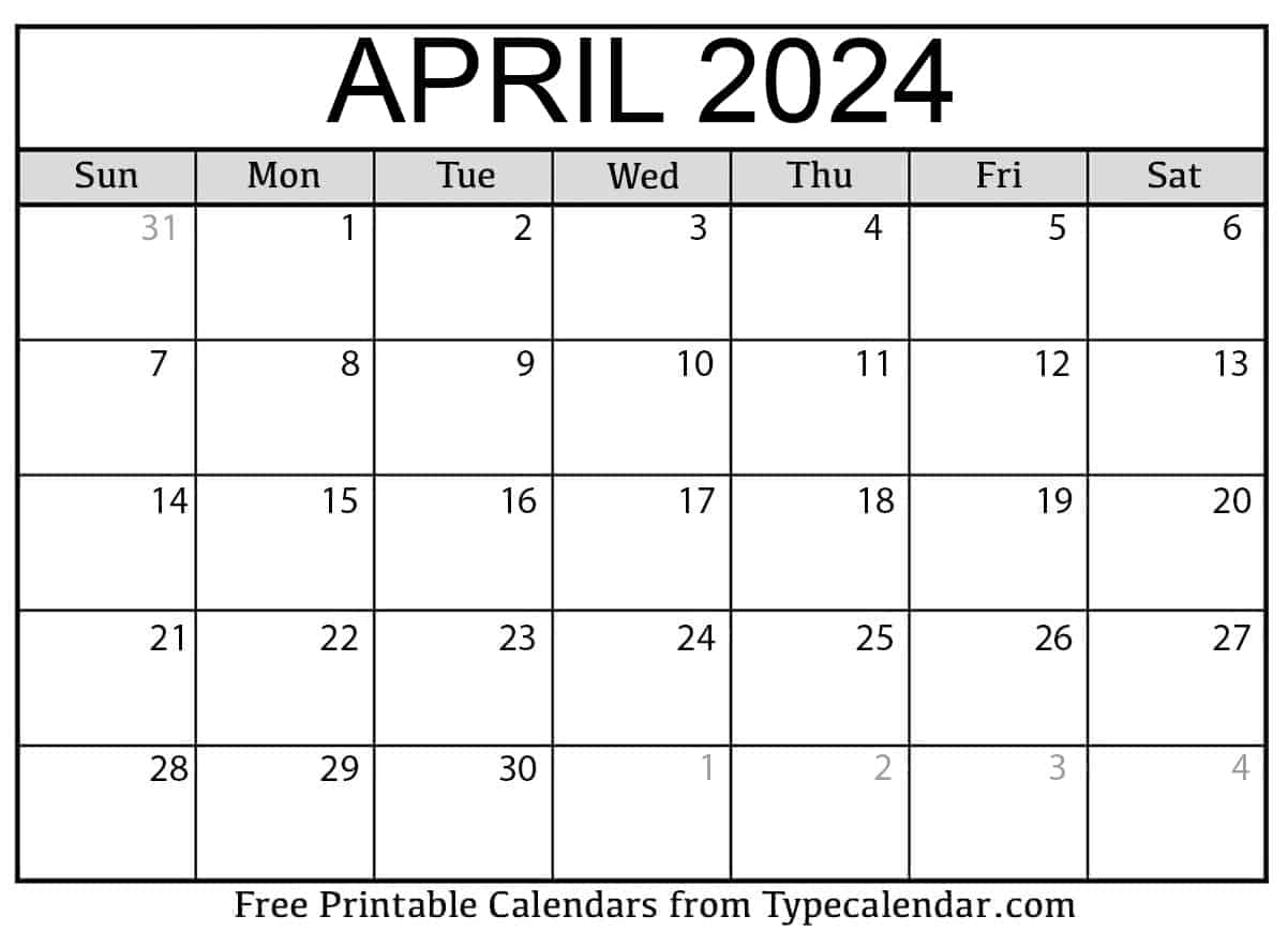 Free Printable April 2024 Calendars - Download for Free Printable April 2024 Calendar With Clip Art