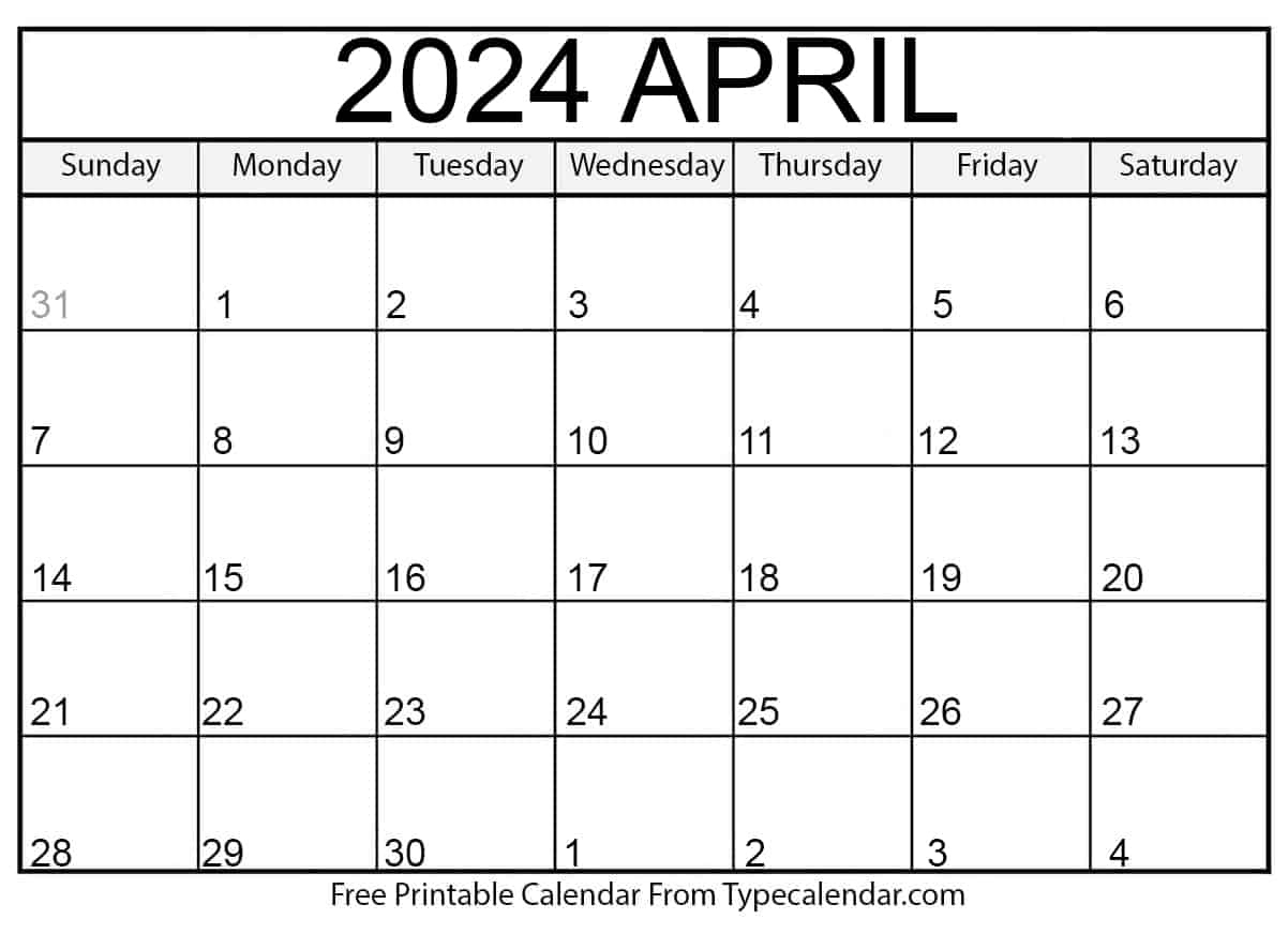 Free Printable April 2024 Calendars - Download for Free Printable April 2024 Desk Calendar
