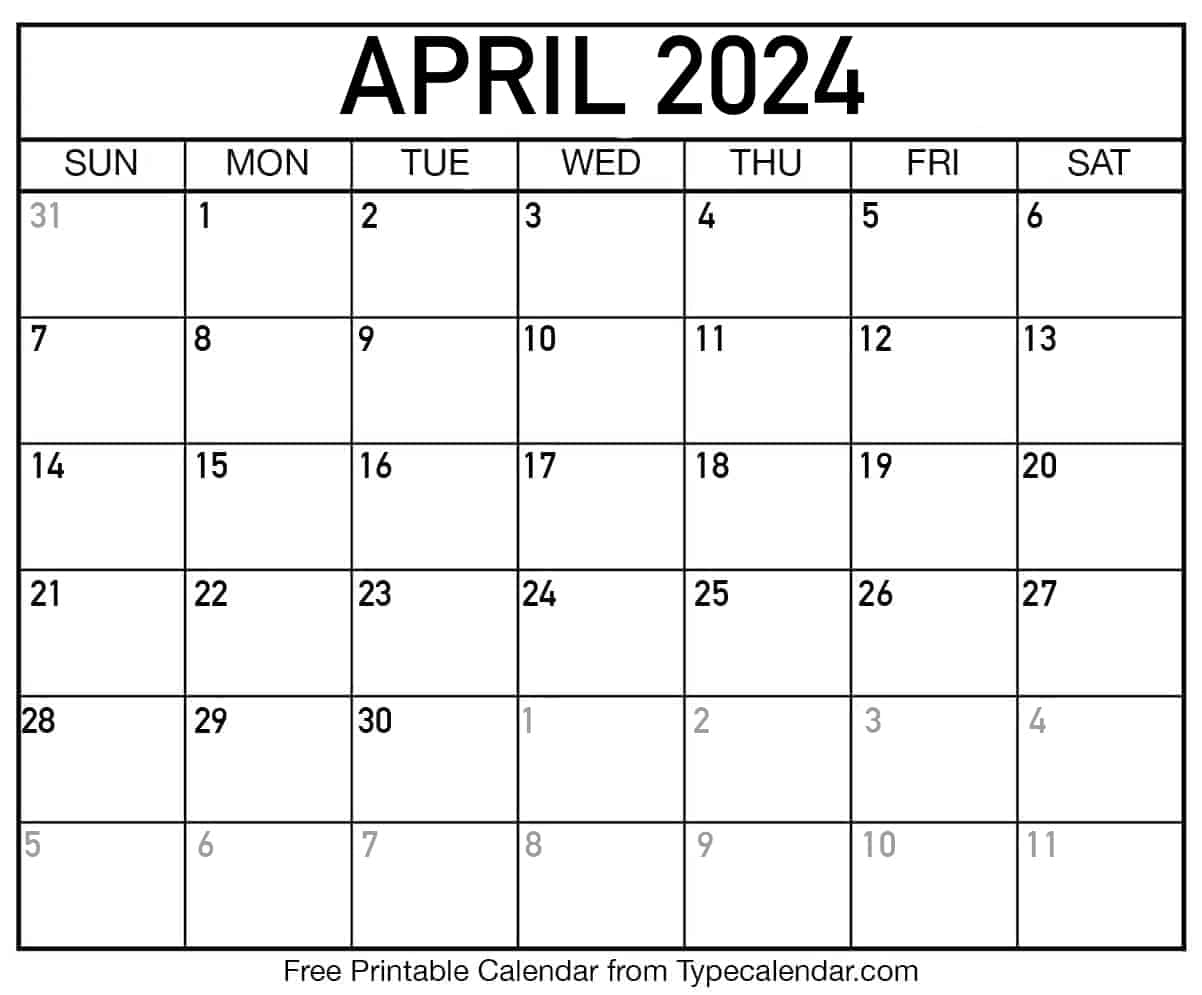 Free Printable April 2024 Calendars - Download pertaining to Free Printable Black And White April 2024 Calendar