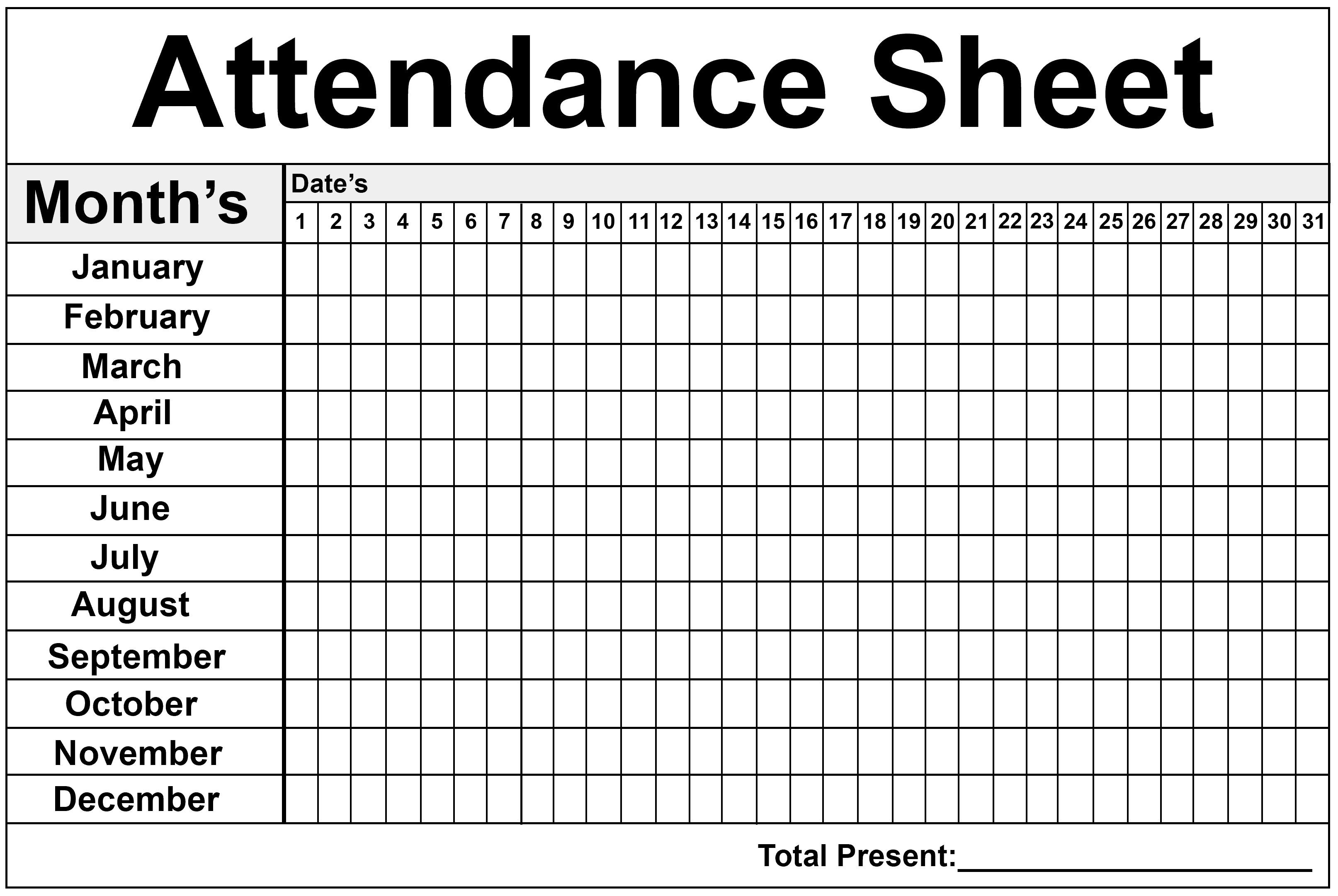 Free Printable Attendance Sheet - Free Printable 2024 Attendance Calendar With Holidays