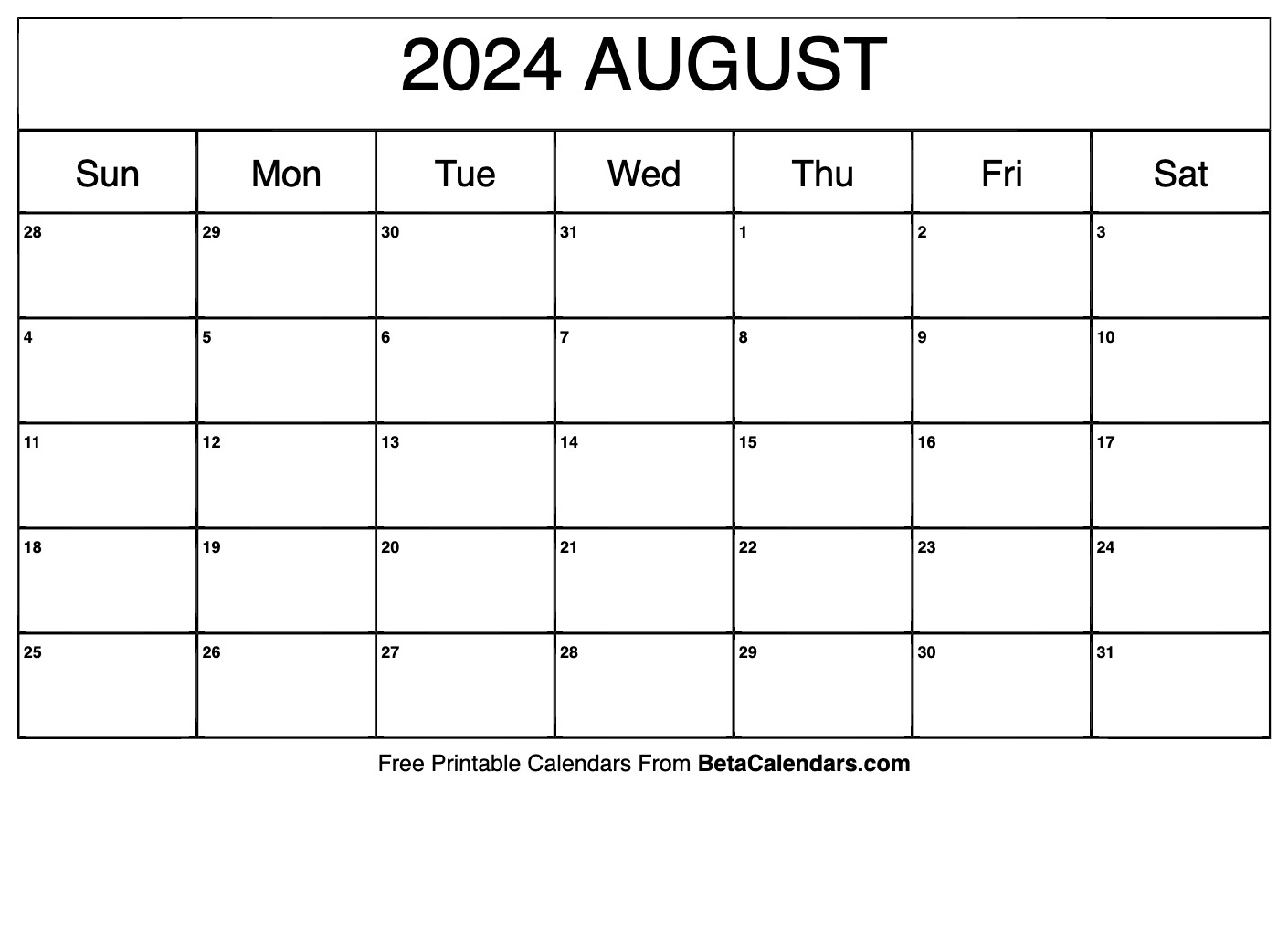 Free Printable August 2024 Calendar inside Free Printable August 2024 Blank Calendar