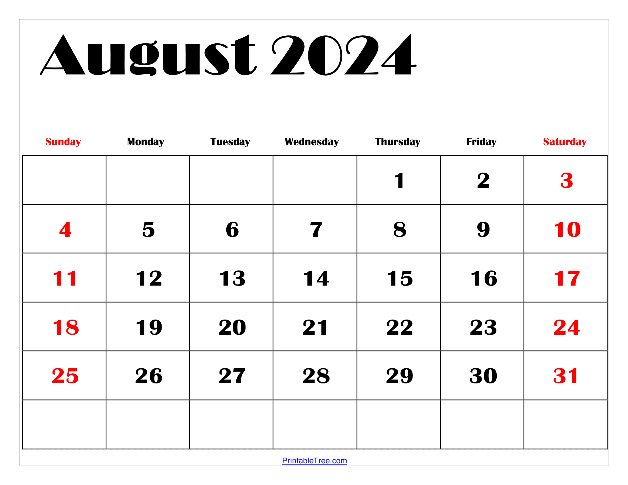 Free Printable August 2024 Calendar With Holidays Inge Regine - Free Printable 2024 August Calendar