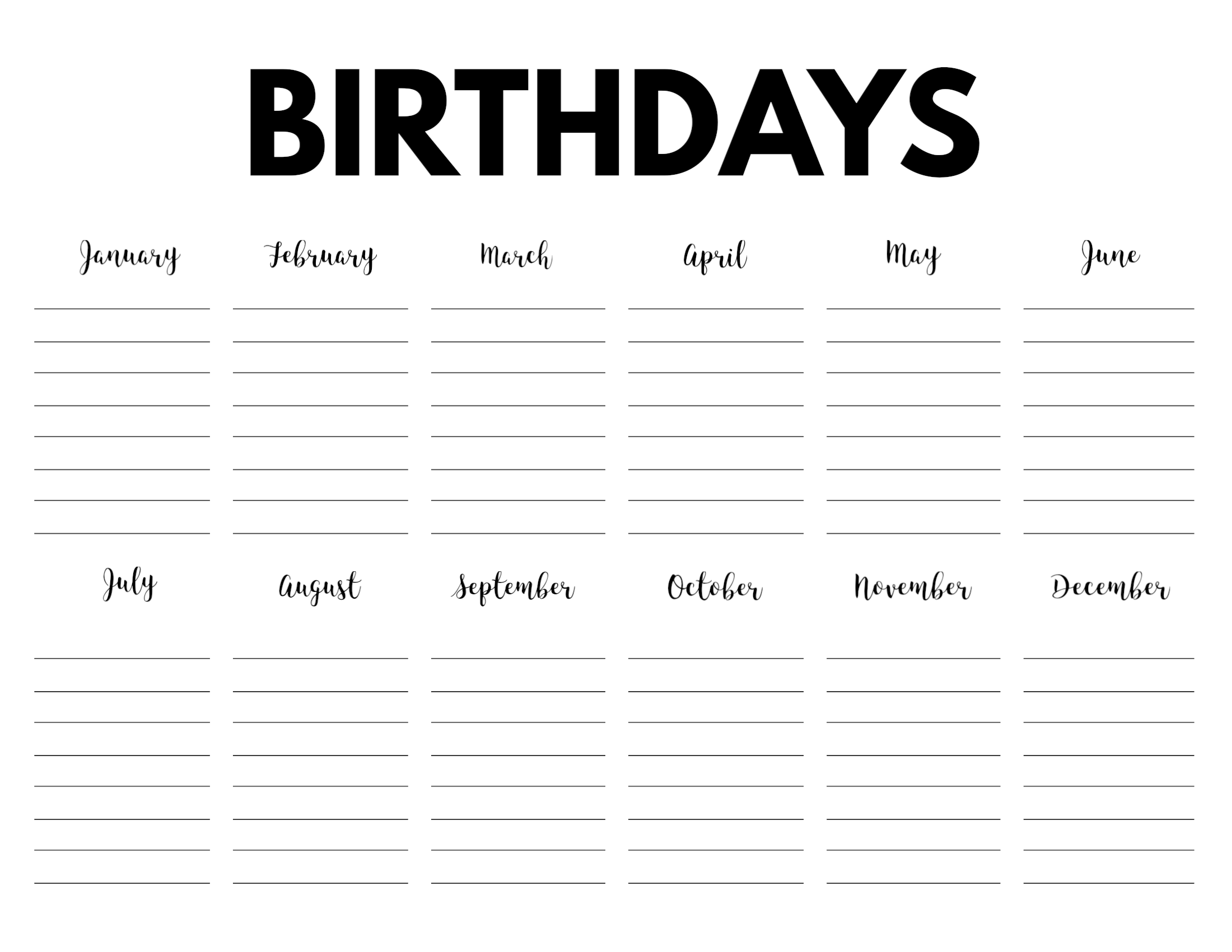 Free Printable Birthday Calendar Template - Paper Trail Design in Free Printable Birthday Calendar Template 2024
