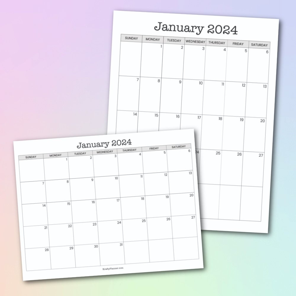 Free Printable Black And White 2024 Calendar — Krafty Planner inside Free Printable Black And White Calendar 2024