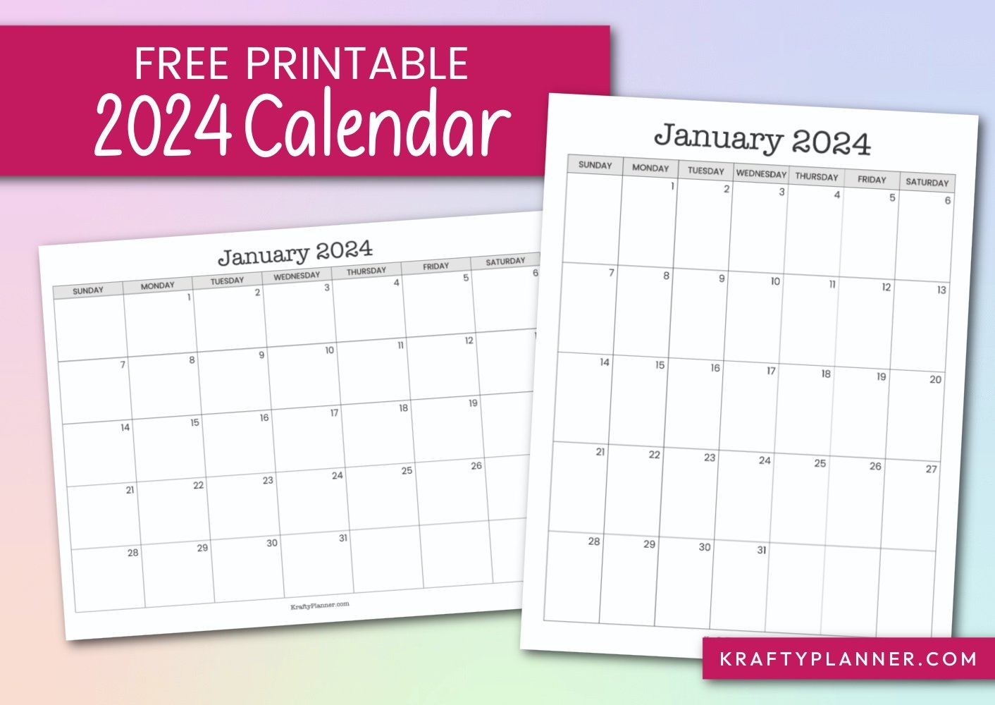 Free Printable Black And White 2024 Calendar — Krafty Planner inside Free Printable Blank Calendar For 2024