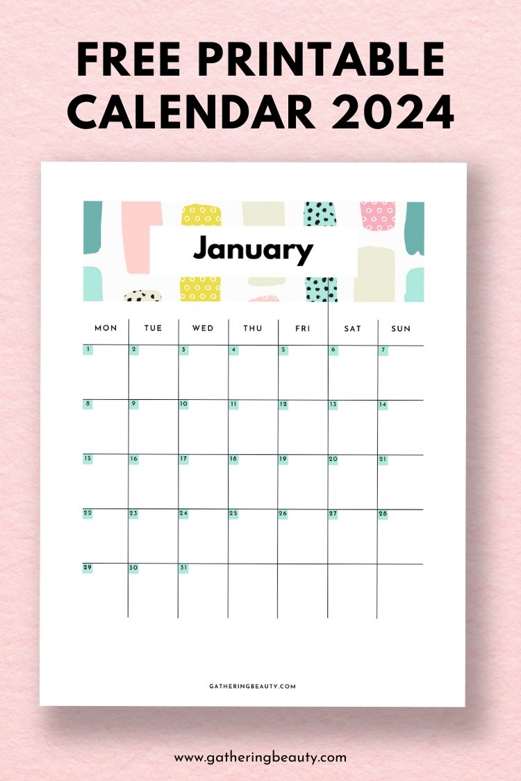 Free Printable Calendar 2024 — Gathering Beauty in Free Printable Calendar 2024 Colorful