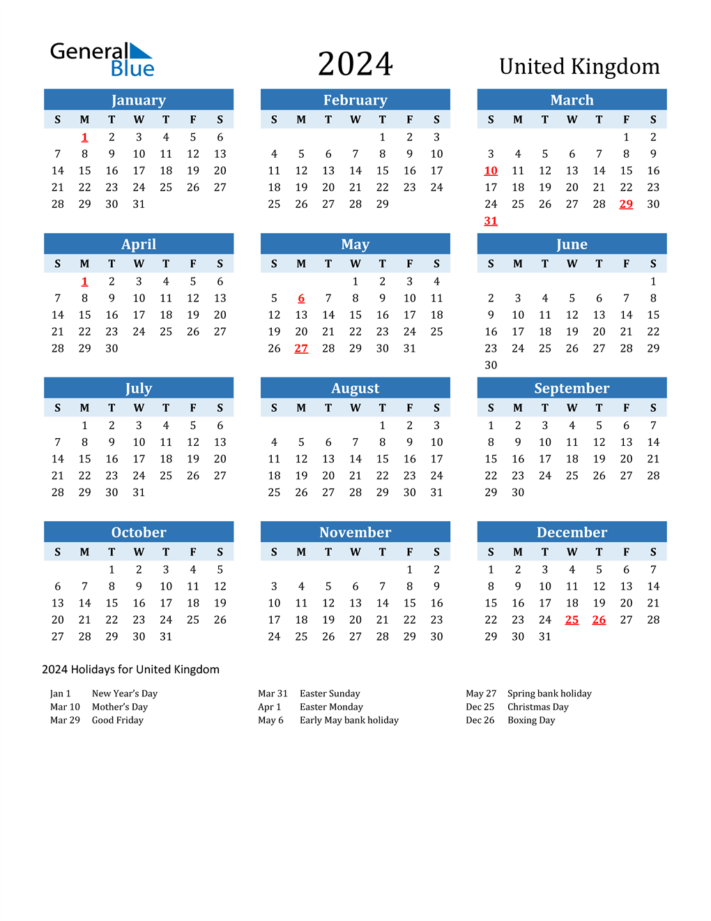 Free Printable Calendar 2024 With Holidays Free Printable 2024 - Free Printable 2024 Monthly Calendar UK With Bank Holidays