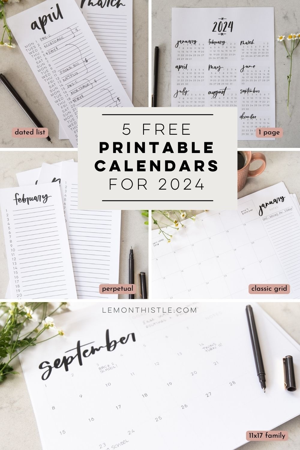 Free Printable Calendars 2024 - Lemon Thistle intended for Free Printable Calendar 2024 I Can Write On