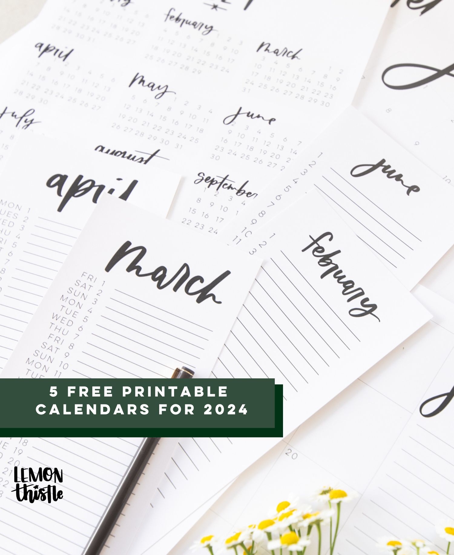 Free Printable Calendars 2024 - Lemon Thistle within Free Printable Calendar 2024 With Grid Lines
