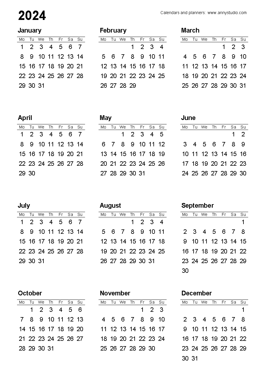 Free Printable Calendars And Planners 2024, 2025 And 2026 for Free Printable Calendar 2024 A4 Size