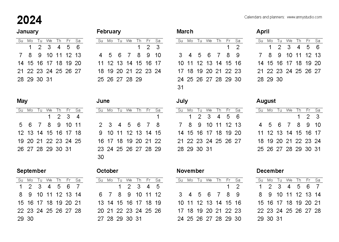 Free Printable Calendars And Planners 2024, 2025 And 2026 with regard to Free Printable Calendar 2024 Horizontal