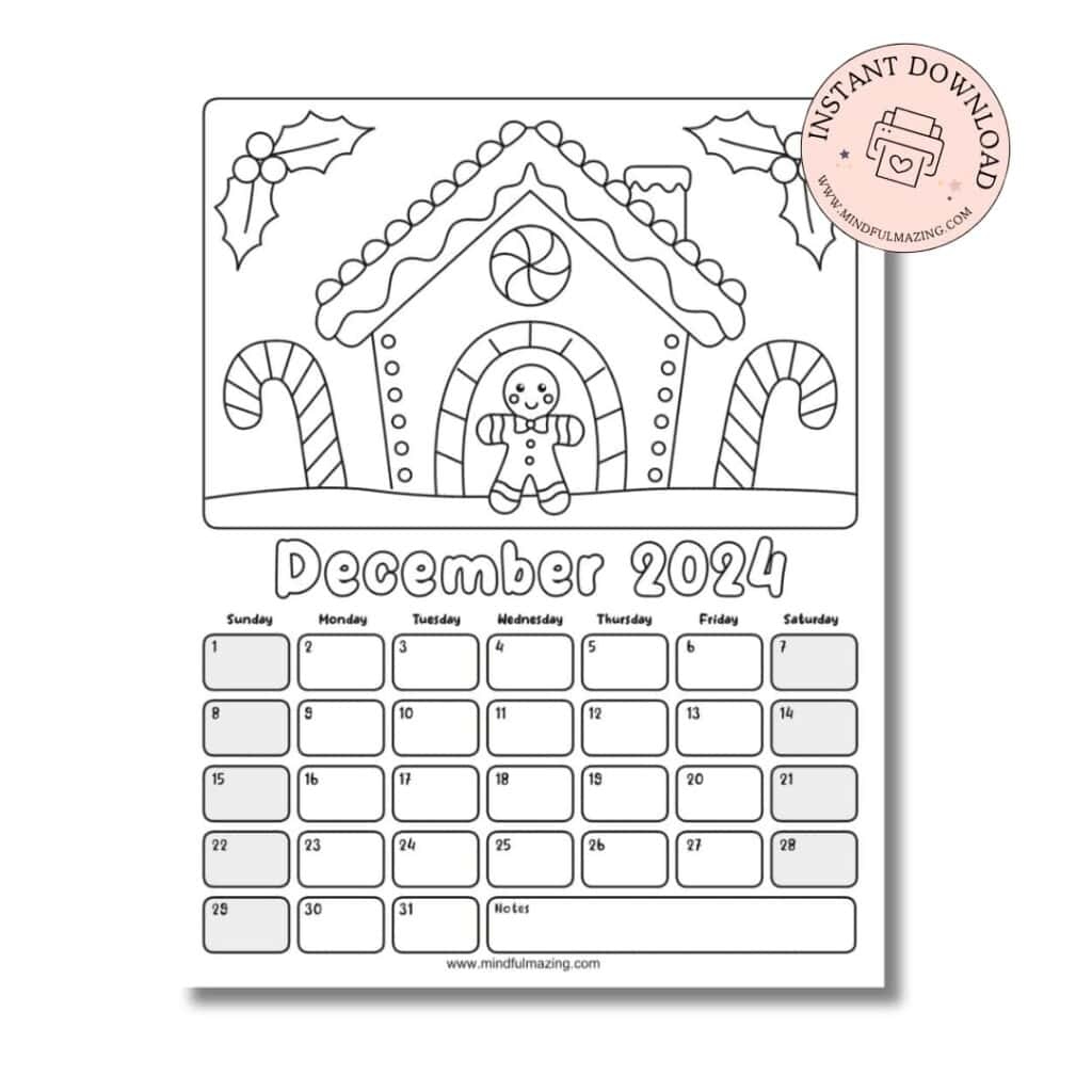 Free Printable Coloring Calendar For Kids In 2024 • Mindfulmazing in Free Printable Calendar 2024 For Kids