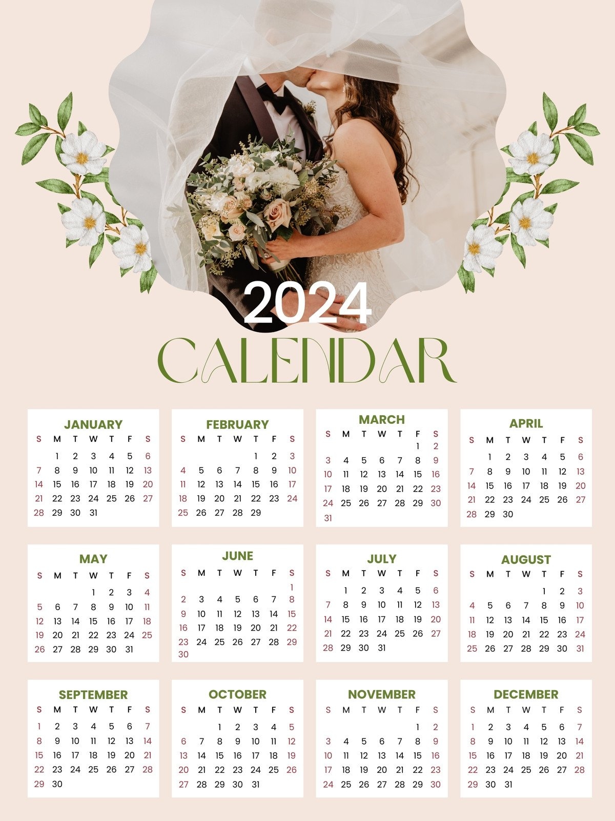 Free, Printable, Customizable Photo Calendar Templates | Canva intended for Free Printable Calendar 2024 Customizable