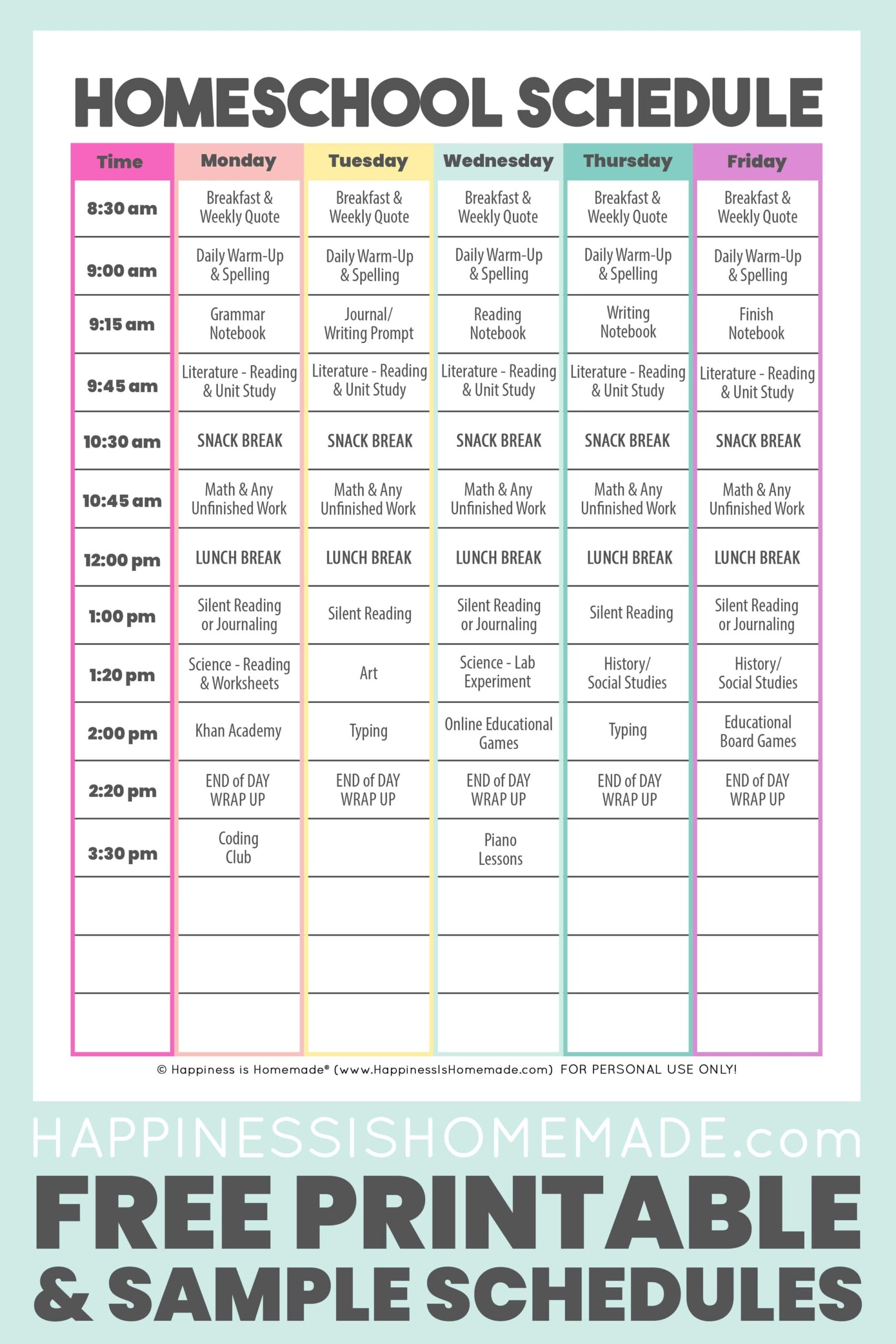 Free Printable Daily Homeschool Schedule Printable Templates - Free Printable 2024 Homeschool Calendar