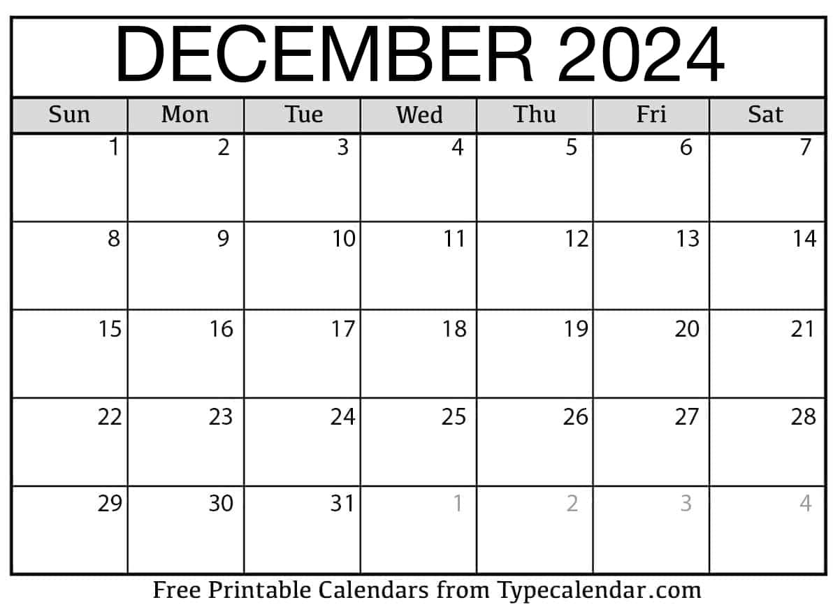 Free Printable December 2024 Calendars - Download inside Free Printable Calendar 2024 Dec