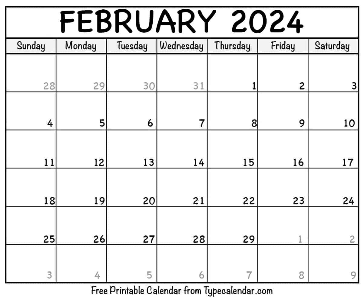 Free Printable February 2024 Calendars Download - Free Printable Blank Calendar February 2024