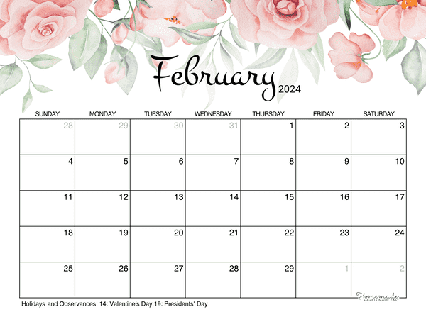 Free Printable February Calendars 2024 Deena Eveleen - Free Printable 2024 Monthly Calendar Cute Pictures
