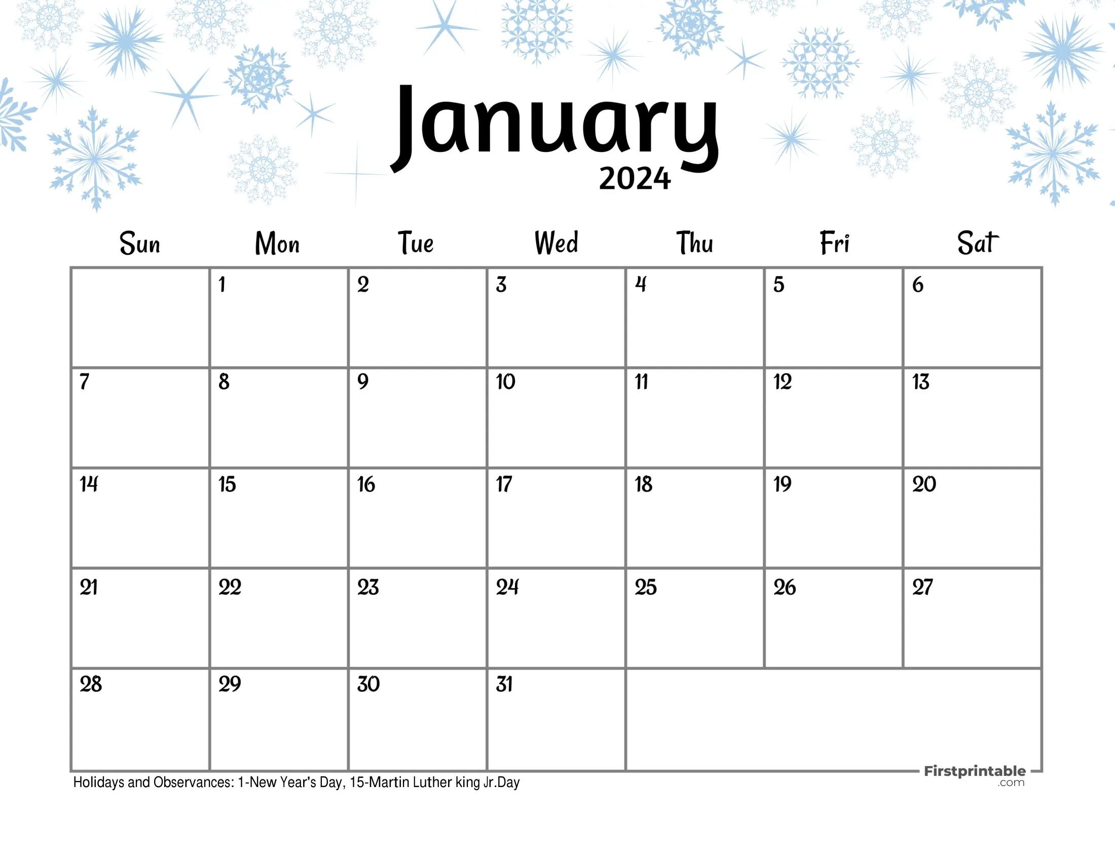 Free Printable &amp;amp; Fillable January Calendar 2024 inside Free Printable Calendar 2024 Editable