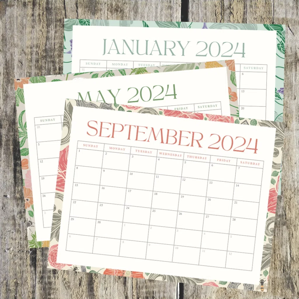 Free Printable Floral Calendar For 2024 - Monthly Layout throughout Free Printable Calendar 2024 Botanical Paperworks