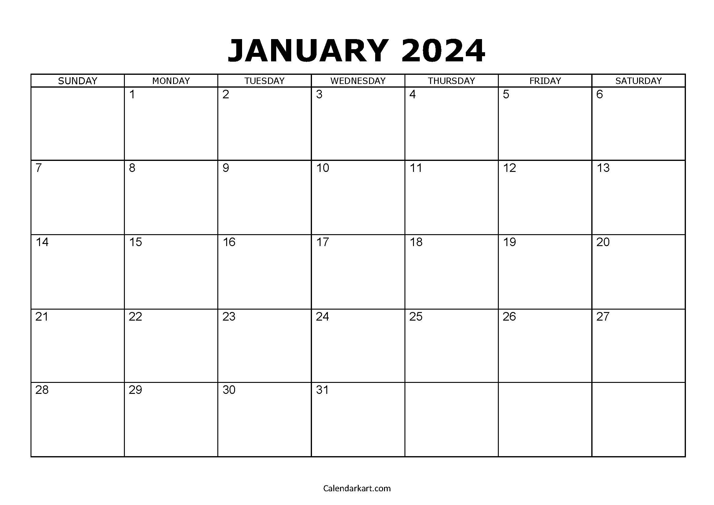 Free Printable January 2024 Calendars - Calendarkart inside Free Printable Calendar 2024 January