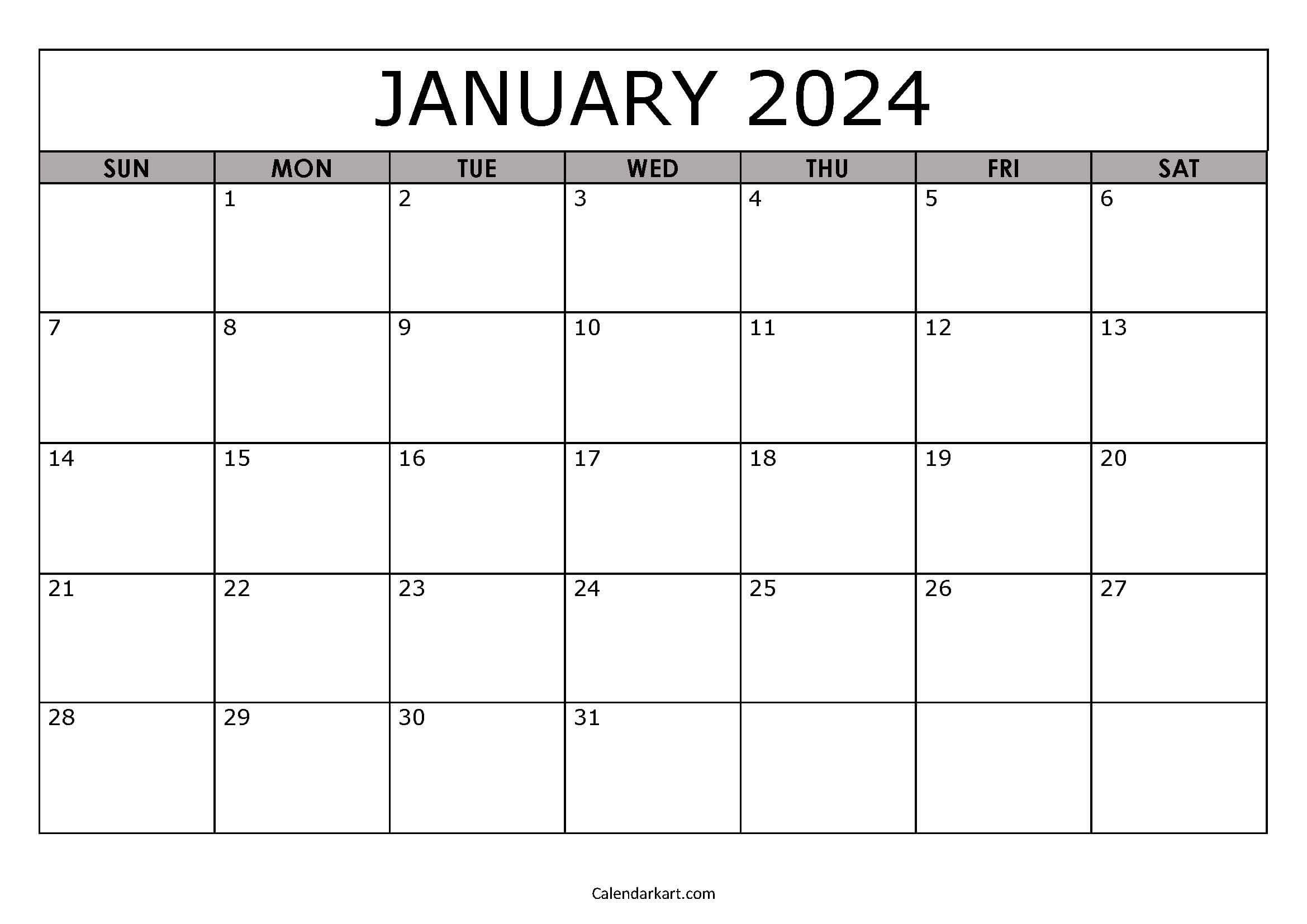Free Printable January 2024 Calendars - Calendarkart inside Free Printable Calendar 2024 Monday Star