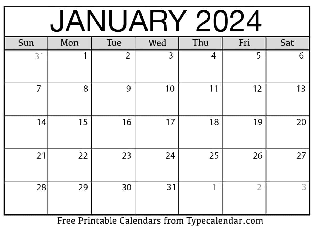 Free Printable January 2024 Calendars - Download with regard to Free Printable Blank Calendar January 2024 Calendar Template