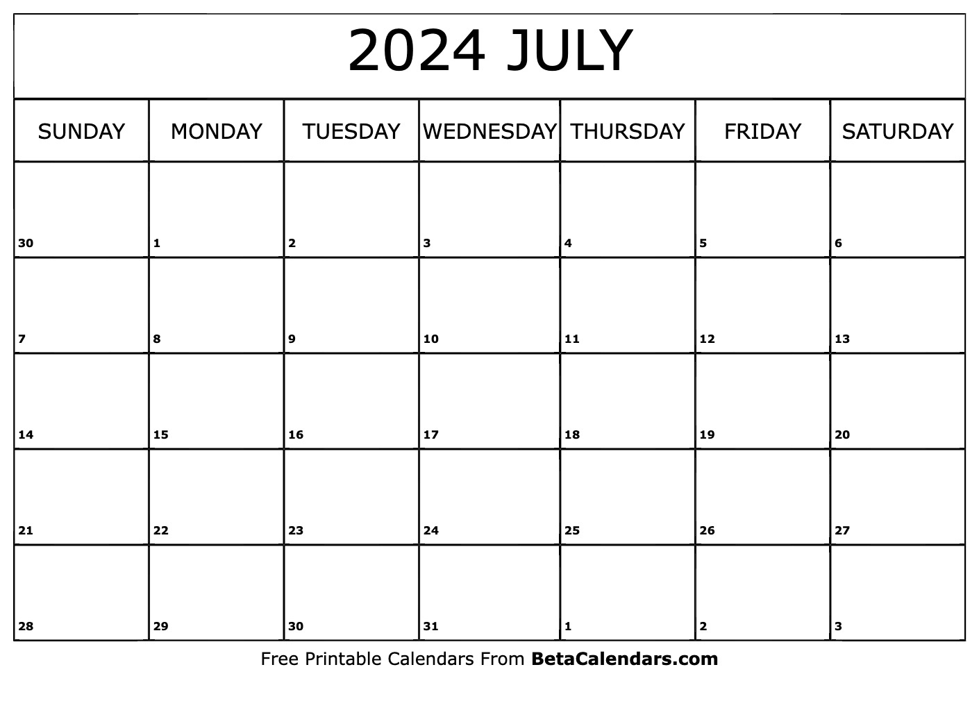 Free Printable July 2024 Calendar pertaining to Free Printable Blank July 2024 Calendar