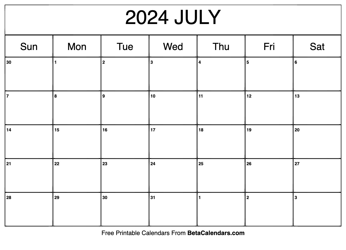 Free Printable July 2024 Calendar within Free Printable Blank Calendar July 2024