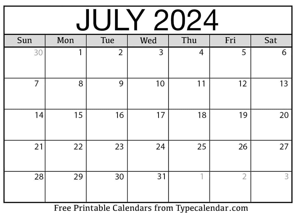Free Printable July 2024 Calendars - Download inside Free Printable Blank July 2024 Calendar
