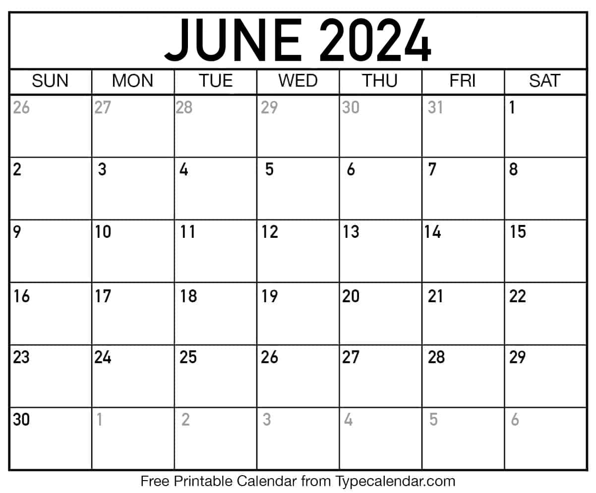 Free Printable June 2024 Calendars - Download for Free Printable Blank Calendar June 2024