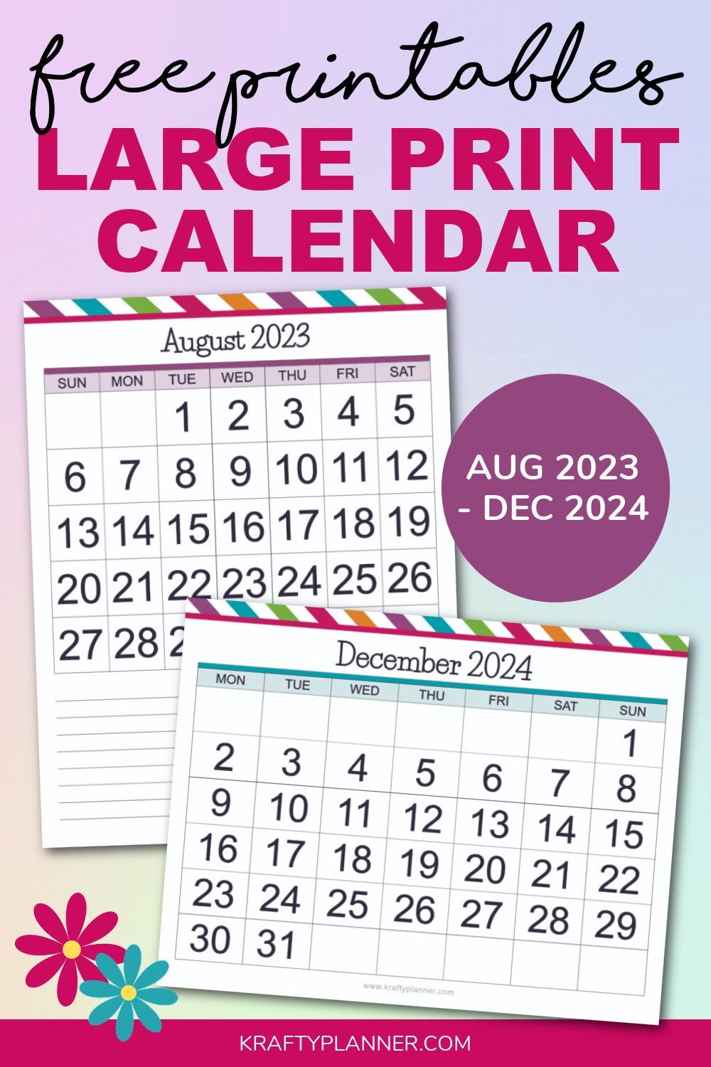 Free Printable Large Print Calendars: August 2023 - December 2024 pertaining to Free Printable Calendar 2024 Big Print