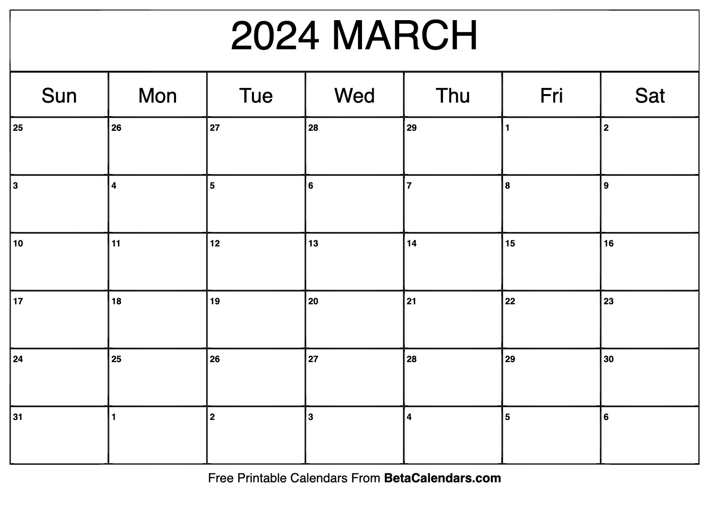 Free Printable March 2024 Calendar for Free Printable Blank March Calendar 2024