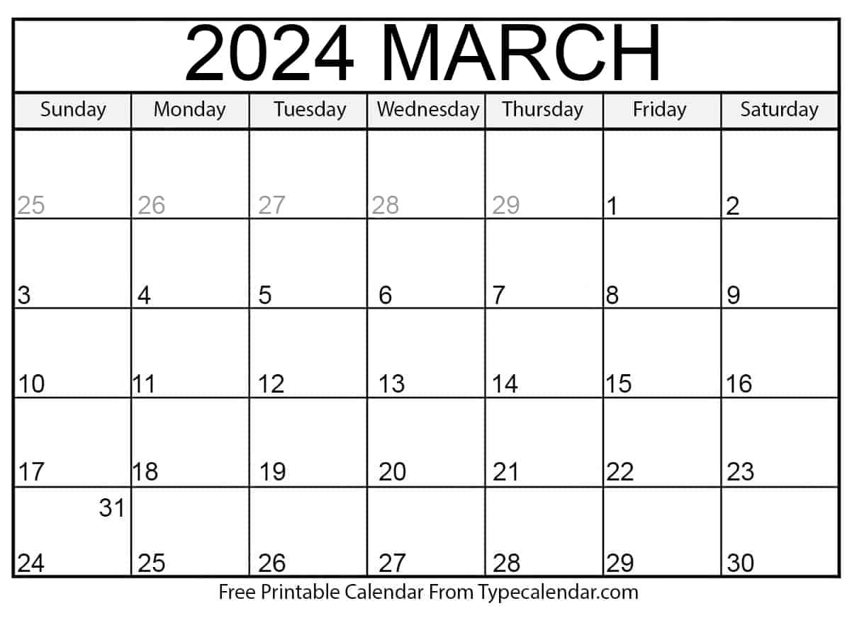 Free Printable March 2024 Calendars - Download for Free Printable Calendar 2024 Canada Monthly