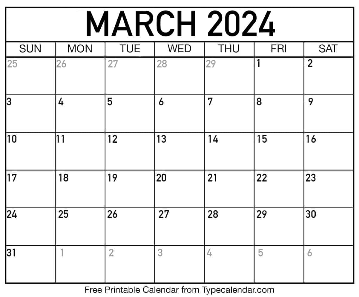Free Printable March 2024 Calendars - Download for Free Printable Calendar 2024 No Downloads March