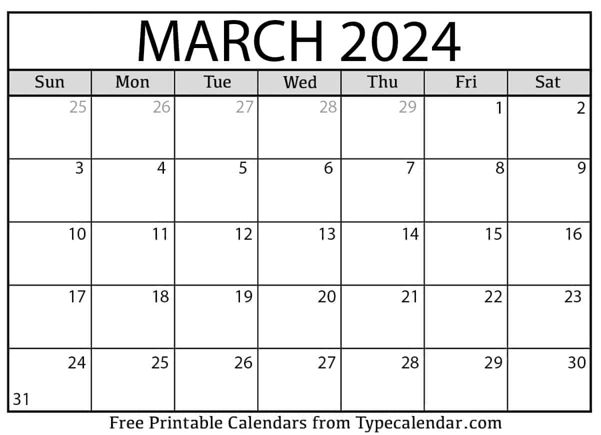 Free Printable March 2024 Calendars - Download regarding Free Printable Blank Calendar March 2024