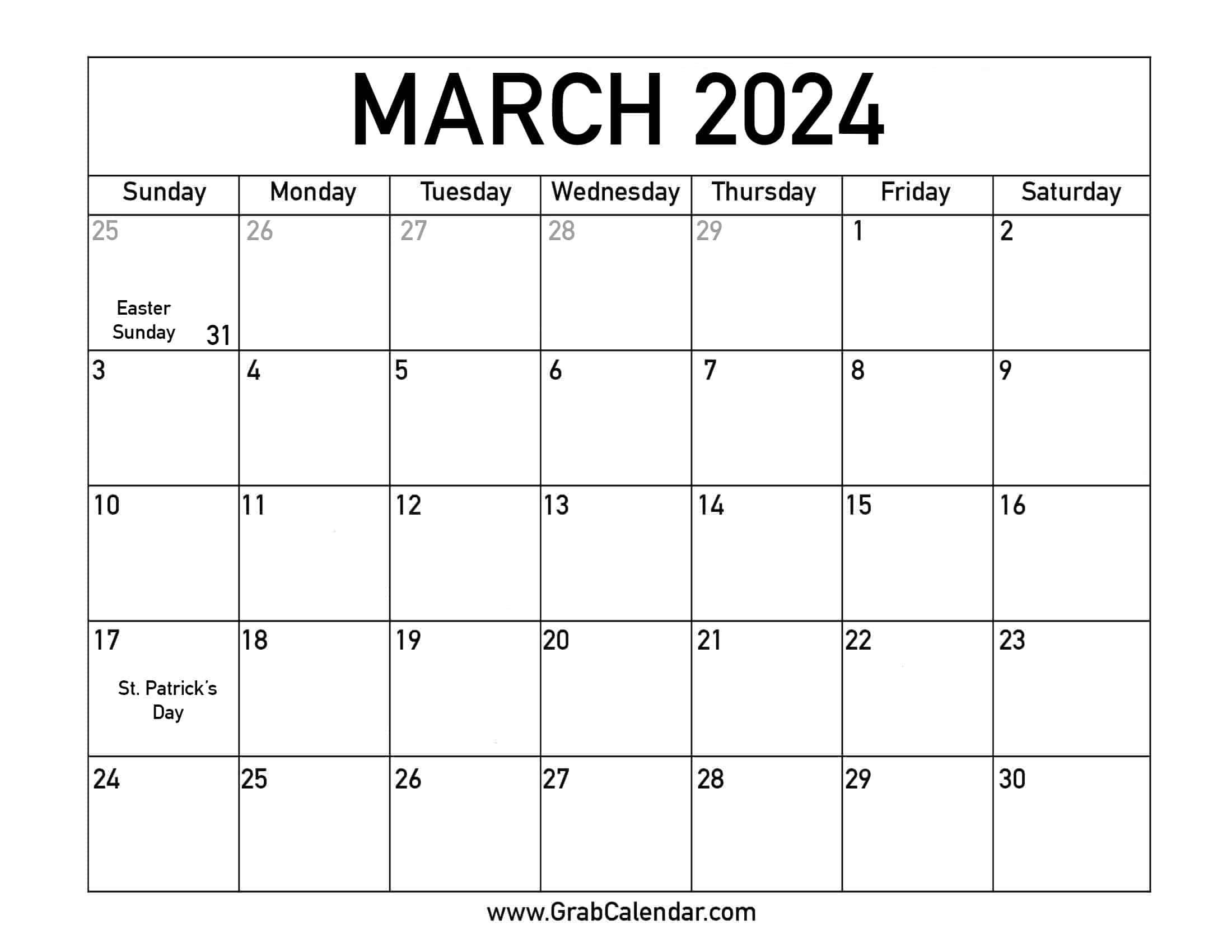 Free Printable March 2024 Monthly Calendar With Holidays Fsu Fall - Free Printable 2024 Calendar March