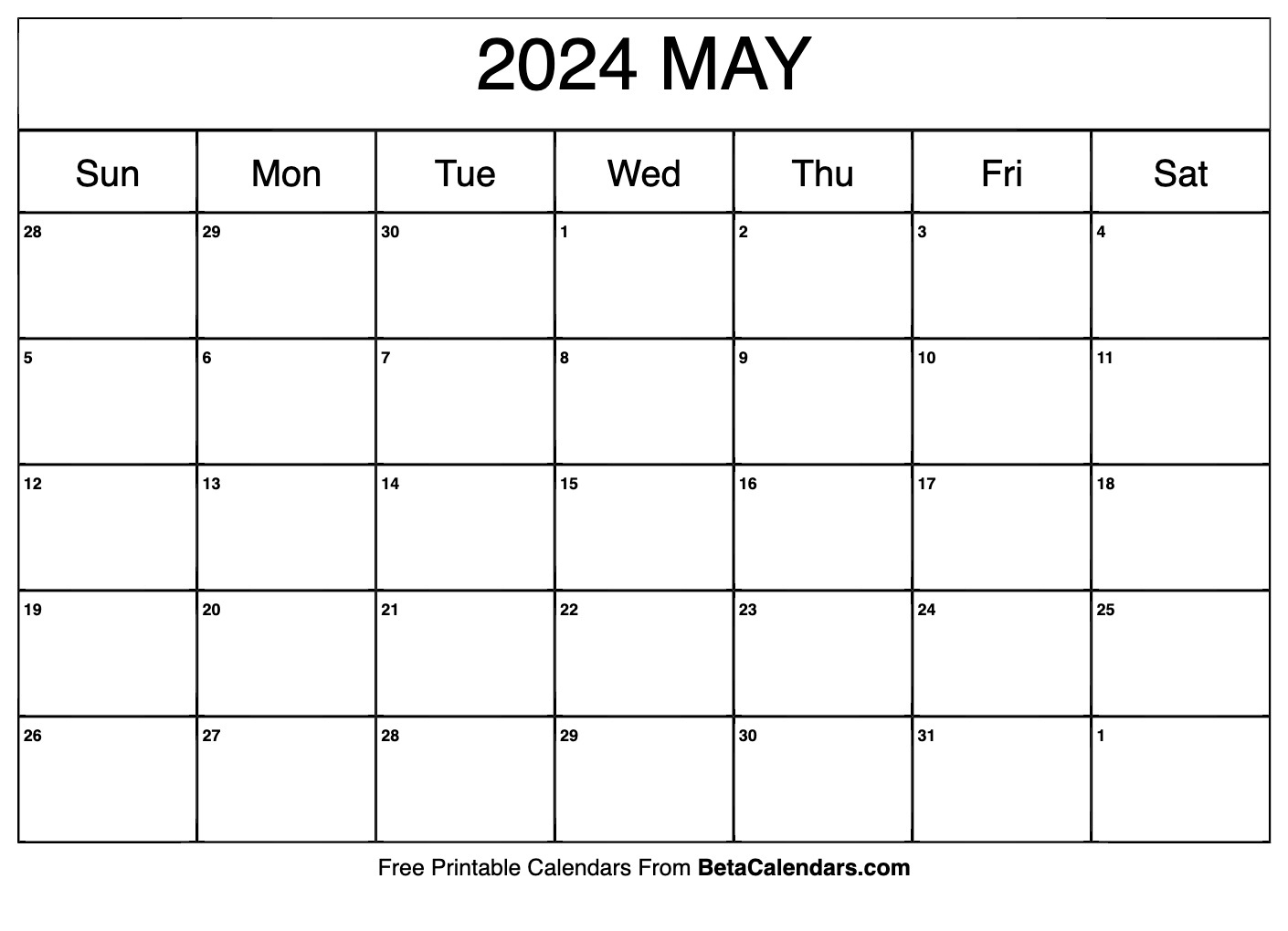 Free Printable May 2024 Calendar with regard to Free Printable Blank May Calendar 2024