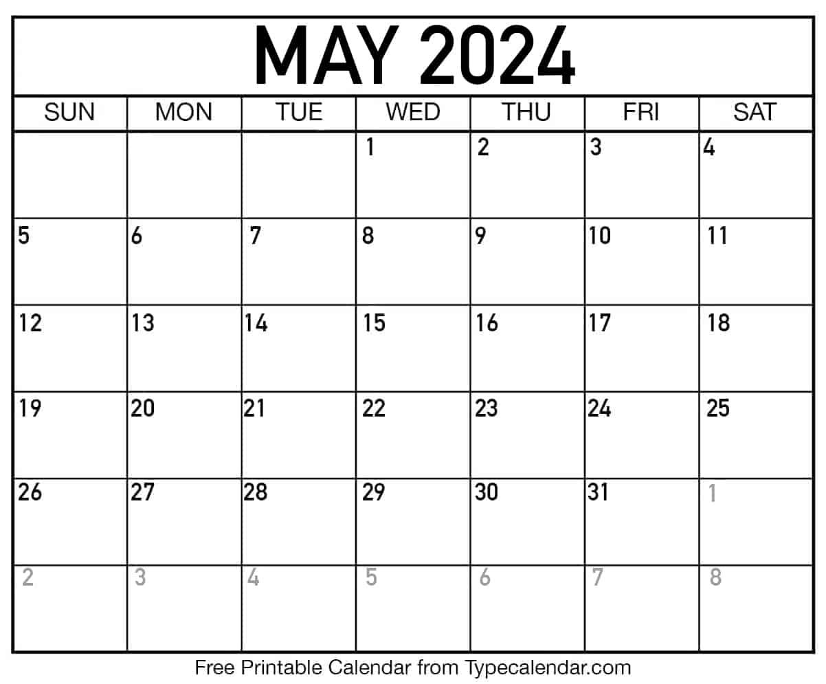 Free Printable May 2024 Calendars - Download inside Free Printable Calendar 2024 May June July August