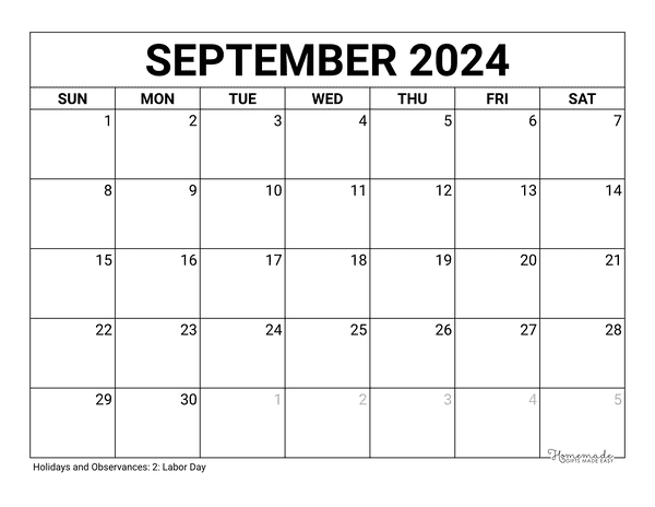 Free Printable Monthly Calendar September 2024 Calendar Babs Marian - Free Printable 5 Day Monthly Calendar September 2024 June 2024
