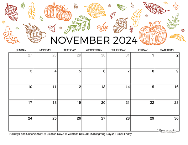 Free Printable November 2024 Calendar Template Design Joana Lyndell - Free Printable 2024 Calendar November 24calendars