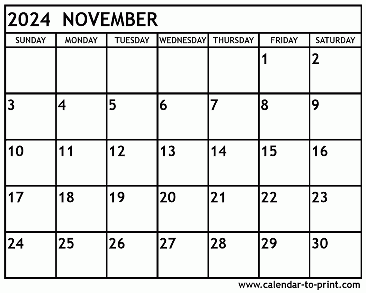 Free Printable November 2024 Calendar With Holidays Printable