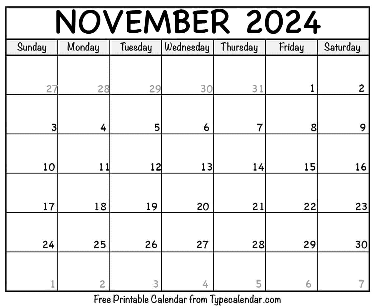Free Printable November 2024 Calendars - Download inside Free Printable Blank Calendar 2024 November