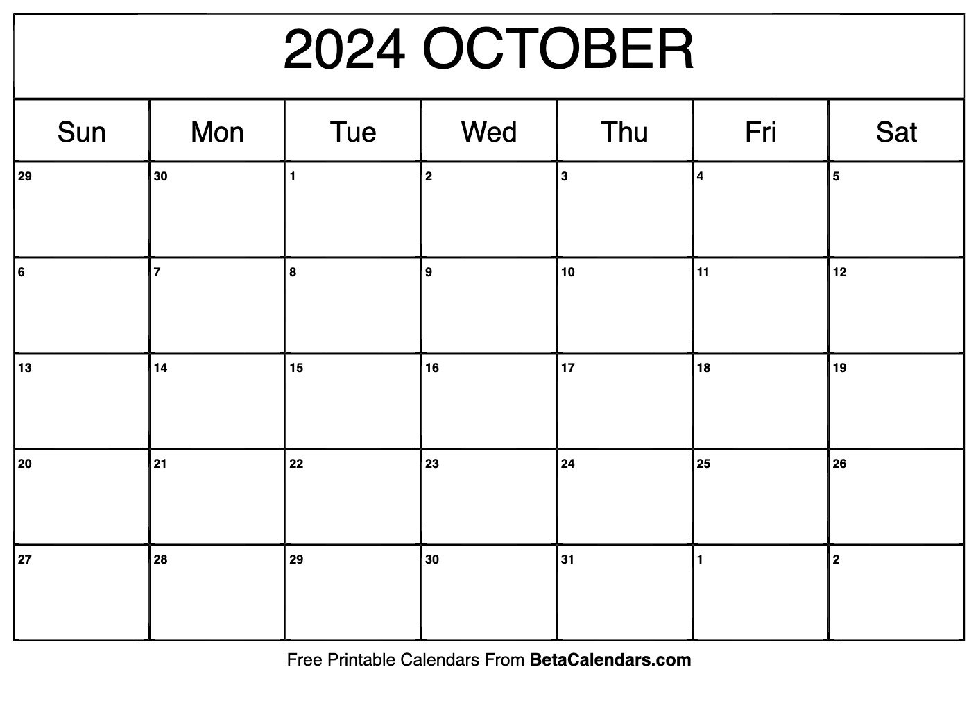 Free Printable October 2024 Calendar with regard to Free Printable Blank Calendar October 2024