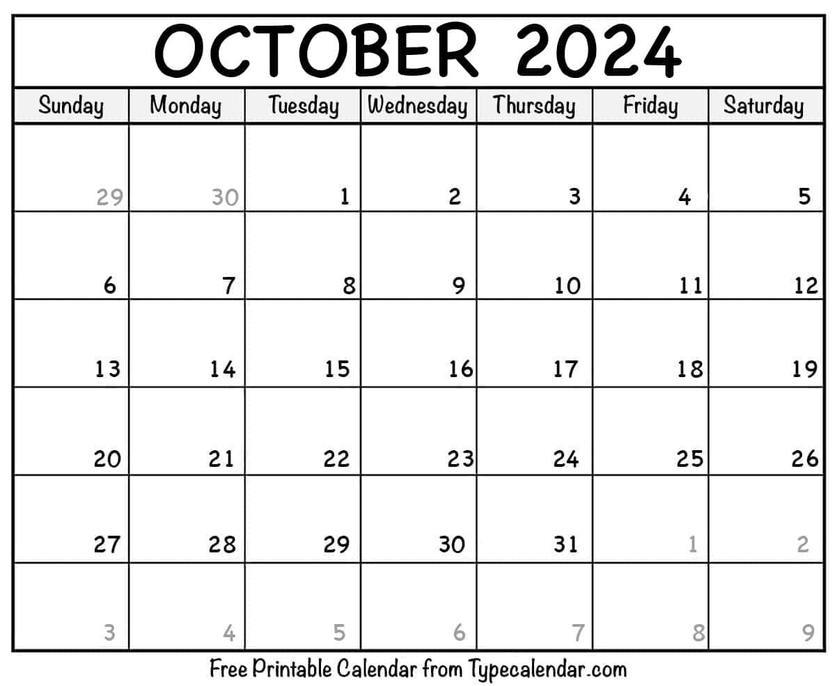 Free Printable October 2024 Calendars - Download for Free Printable Blank October Calendar 2024