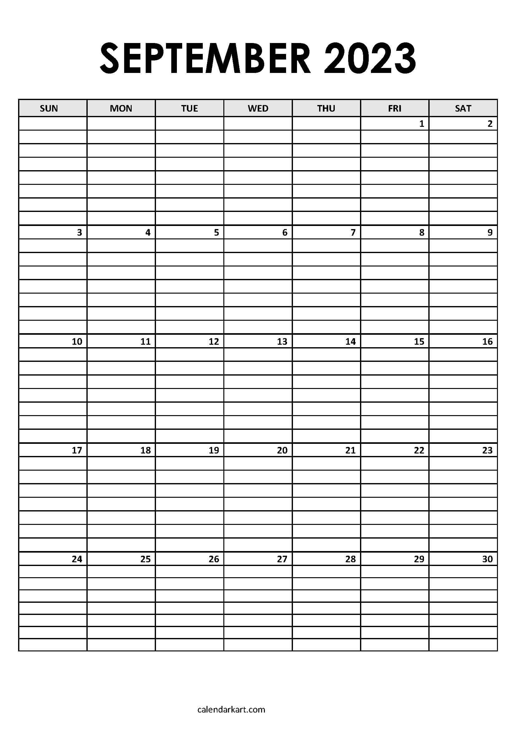 Free Printable September 2023 Calendars - Calendarkart intended for Free Printable Calendar 2024 With Grid Lines