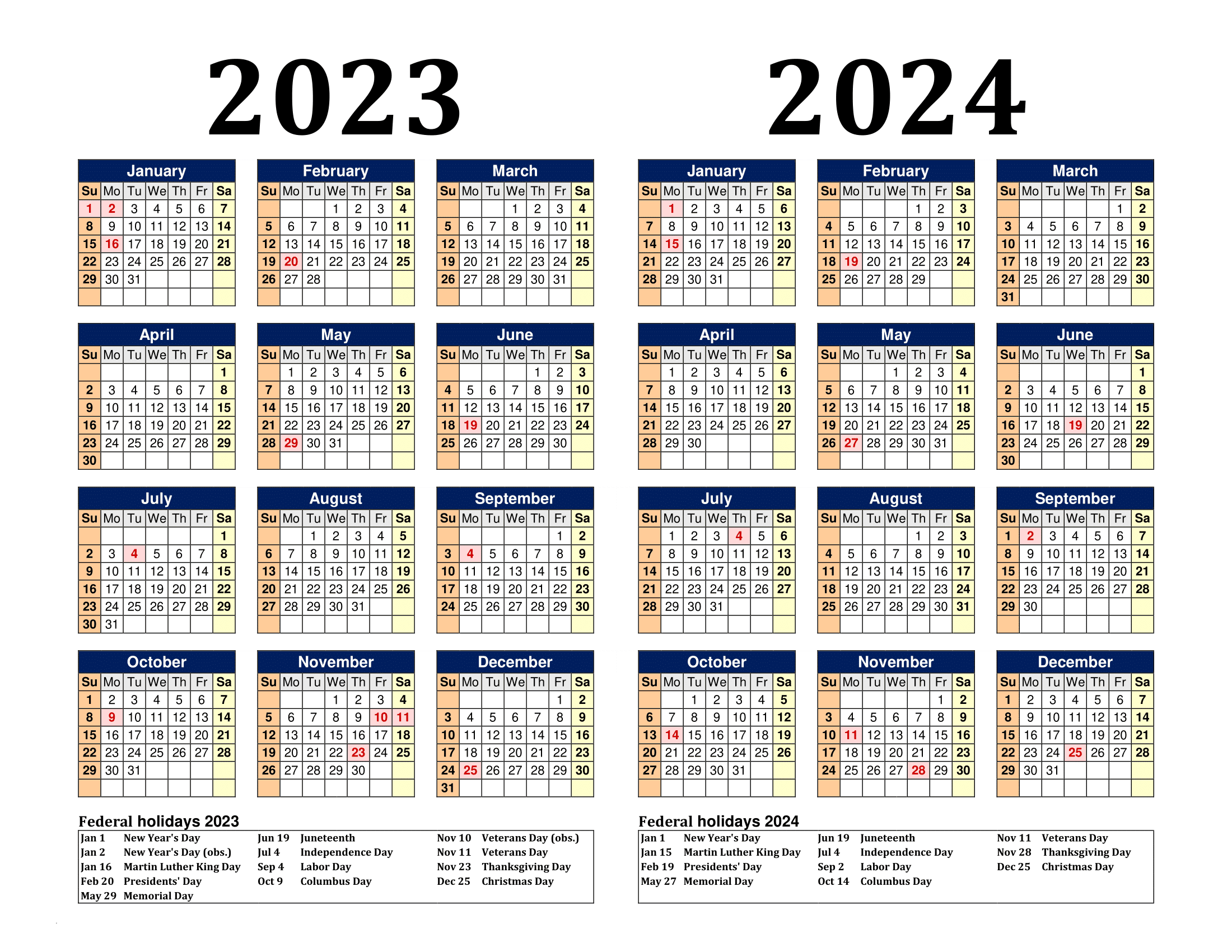 Free Printable Two Year Calendar Templates For 2023 And 2024 In Pdf pertaining to Free Printable Calendar 2024 2 Week