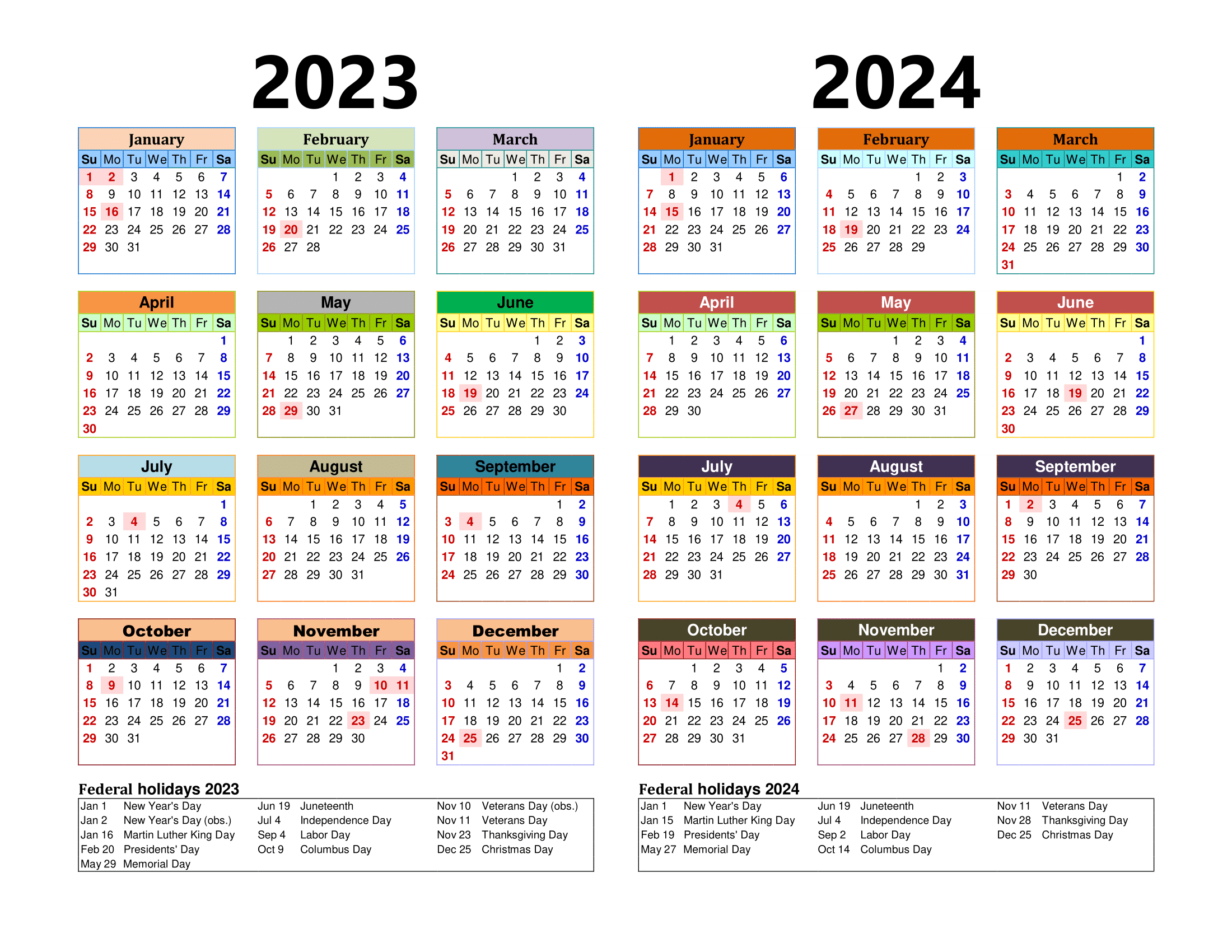 Free Printable Two Year Calendar Templates For 2023 And 2024 In Pdf with regard to Free Printable Calendar 2024 Hong Kong