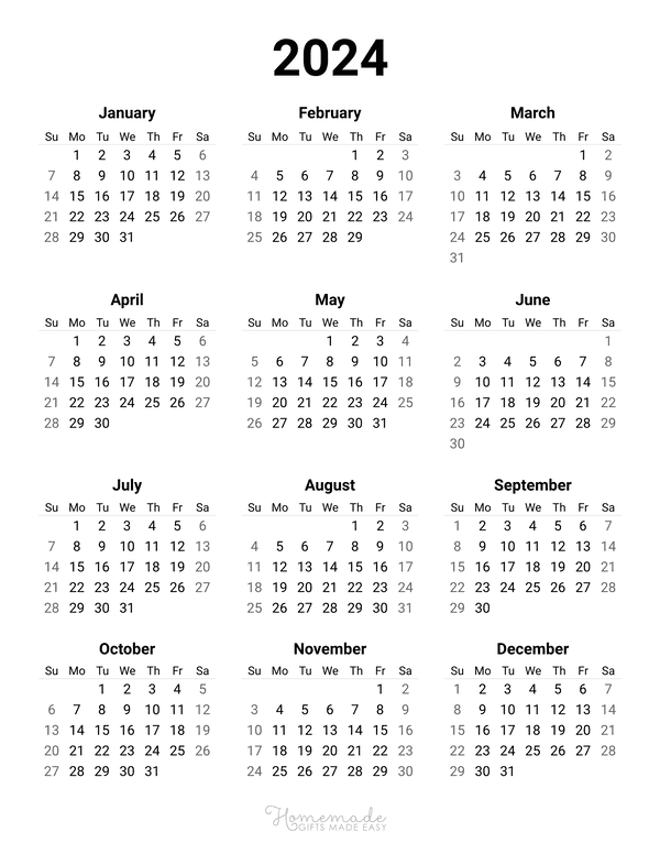 Free Yearly Calendar Printables For 2024 2025 2026 And Beyond | Free Printable 2024 Yearly Calendar Portrait