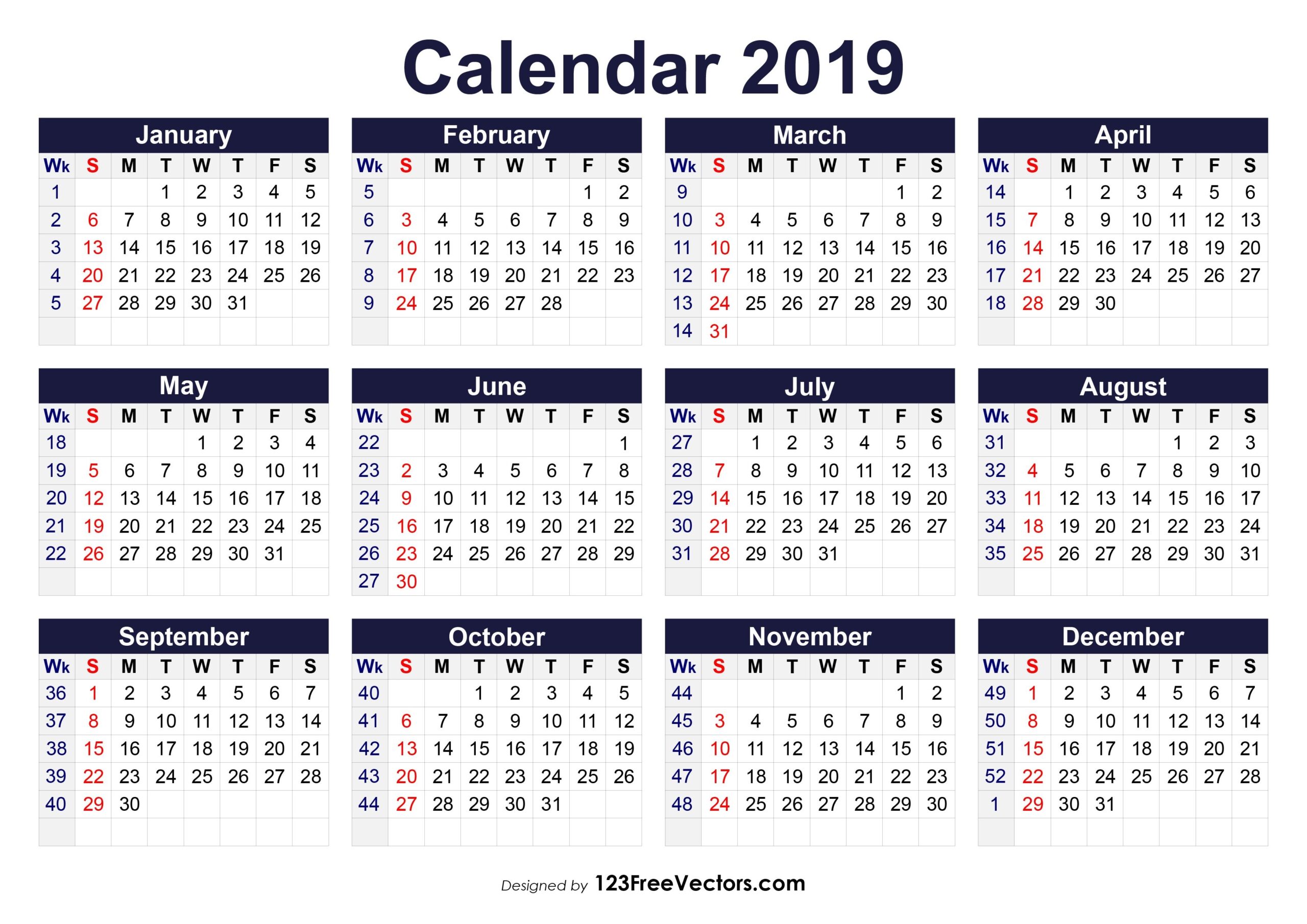 Image Result For 2019 Calendar Weeks Numbered Calendar With Week - Free Printable Calendar 2024 With Numbered Weeks